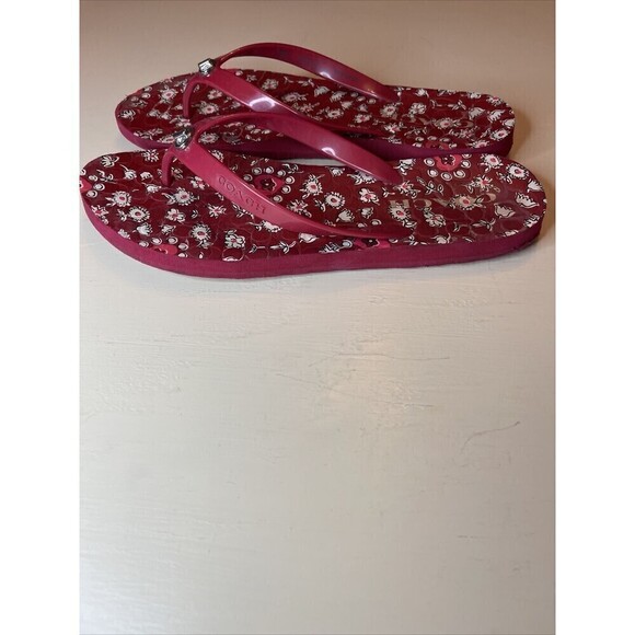 Coach Abigail Red Floral Flip Flops 7-8 - Picture 10 of 15